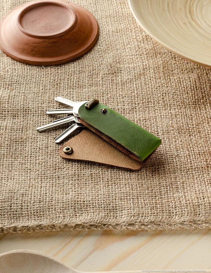 Crazy Horse Craft, Leather Key Holder, Keychain, Minimalist Keyring, Fob, EDC Organizer Cover Sleeve Finder Bag Tag Case