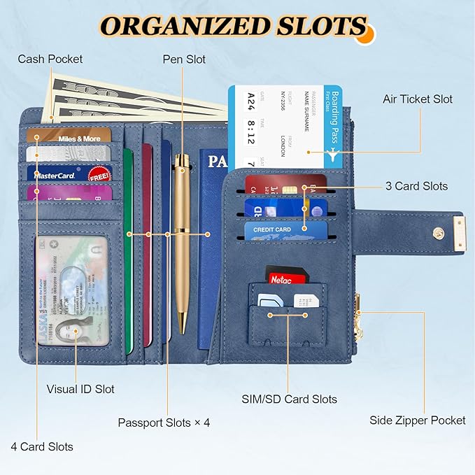 HUANLANG Passport Holder with Airtag for Women/Men, Airtag Passport Wallet for Travel Leather Passport Holder RFID Blocking,Travel Passport Walelt with Credit Card Holder