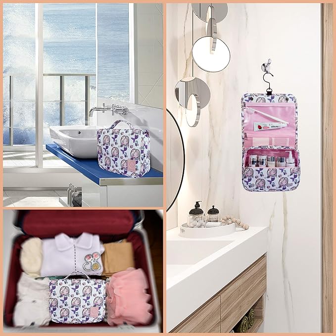 Eudora Hanging Travel Toiletry Bag for Women and Girls, Teenage Waterproof Bathroom Bag, Cute Glitter Mermaid Shower Cosmetic Bag with Large Capacity and 360 Rotatable Hook (Pink)