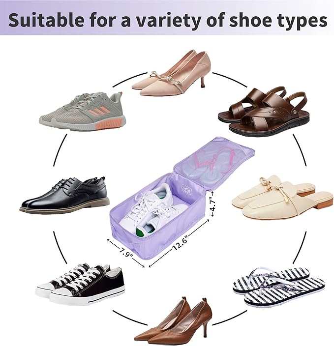 tianzong Travel Shoe Bag with Handle Holds 2 Pairs of Shoes, Shoe Packing Cubes for Travel (Purple, 2 Pack)