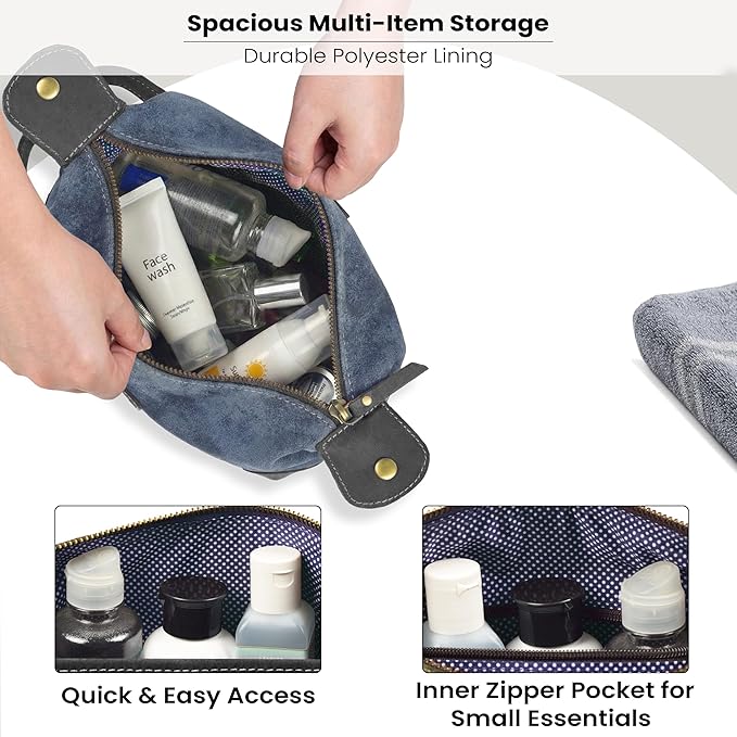 LEATHER VILLAGE Genuine Leather Dopp Kit for Men & Women – Travel Vintage Toiletry Bag with Waterproof Lining, Shaving & Bathroom Essentials Organizer - Distressed Blue