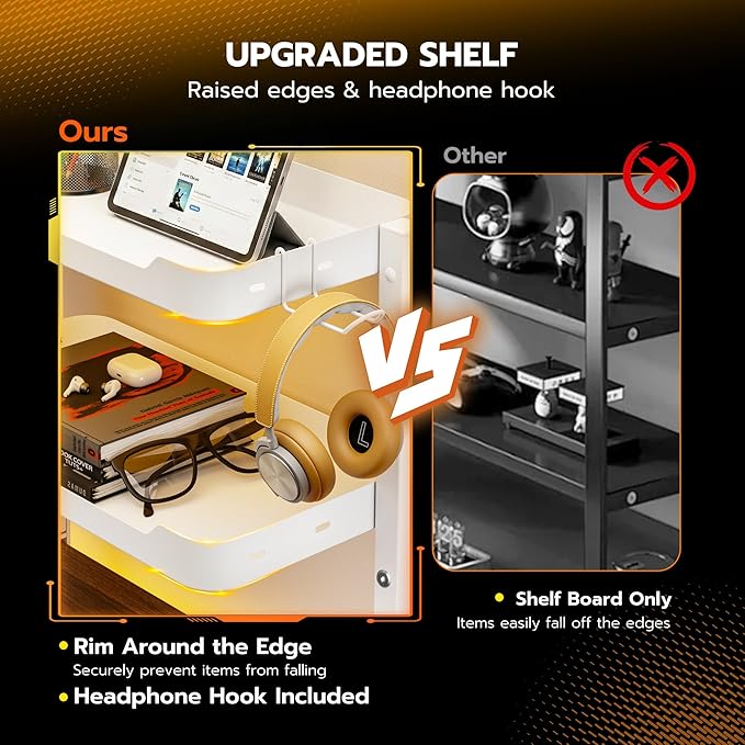 ARES WING 2-Tier Clamp On Desk Shelf, 16 inch Adjustable Above or Under Desk Storage Shelves Holds 66 lbs, Heavy Duty Desktop Organizer with Headphone Holder for Working and Gaming Accessories, White