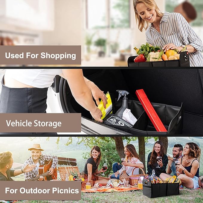 ANIS·KEAAR New Car Trunk Organizer & Car Storage organizer | Collapsible 2-Compartment | Waterproof Oxford | Universal for Cars/SUVs (Black)
