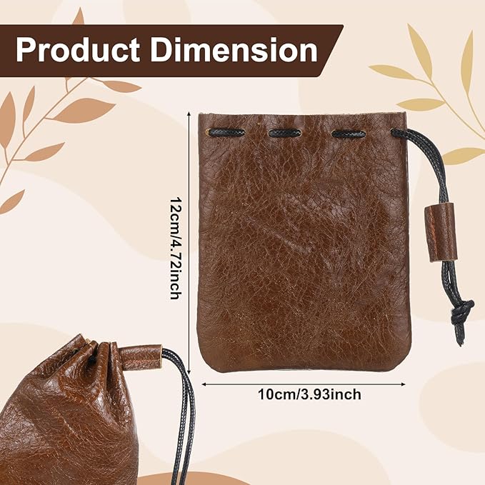 Drawstring Cowhide Bag, Leather Storage Bags, Medieval Coin Purse Organizer, Small Waterproof Pouch Vintage Pouches for Earphone Jewelry Men Women Costume Accessories (Small, Coffee)