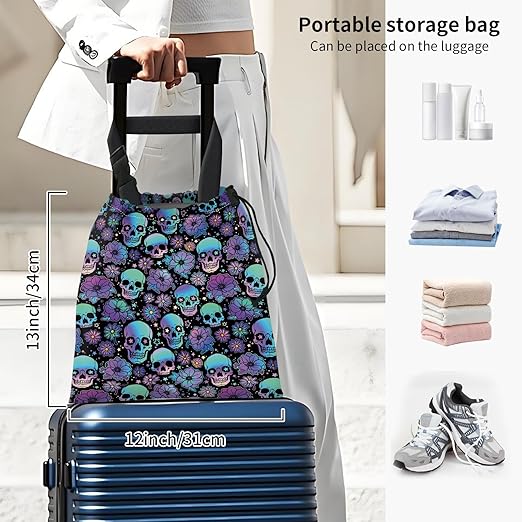 Car Trash Bag Large Hanging Can for Back of Seat, Cute Waterproof Car Garbage Bag for Vehicle, Travelling, Outdoor Colorful Purple Skull Floral
