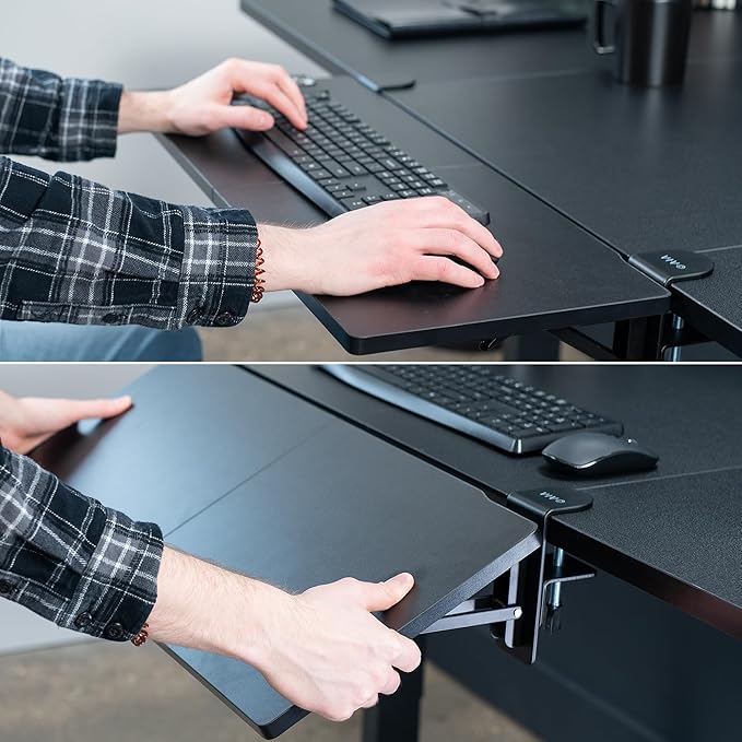 VIVO Clamp-on 30 x 12 inch Foldable Desk Extender, Wrist Support Arm Rest, Office Keyboard Tray, Side Table Extension Attachment, Black, DESK-EXT30