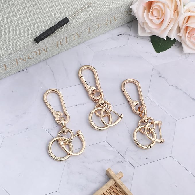 Gold Carabiner Keychain Clip Metal Purse Clip with D-ring and Key Ring for Keychains, Backpacks, Men and Women