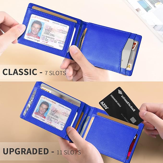 RUNBOX Slim Wallet for Men Genuine Leather RFID Blocking Bifold Minimalist Front Pocket Mens Wallet with Money Clip Thin Gift Box