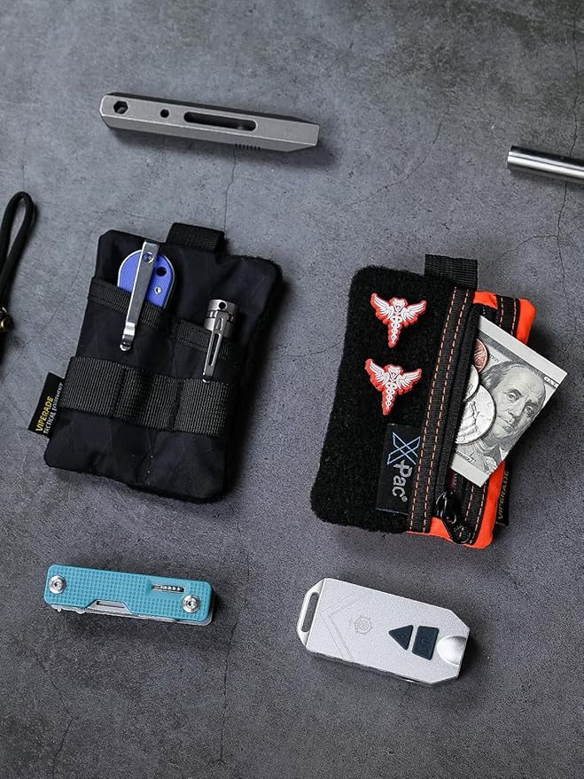 VIPERADE VE15 Small EDC Pouch, Pocket Organizer, EDC Pocket Pouch with DIY Patches Area, EDC Pocket Organizer Wallet for Cards, Small Tool Pouch for EDC Gears