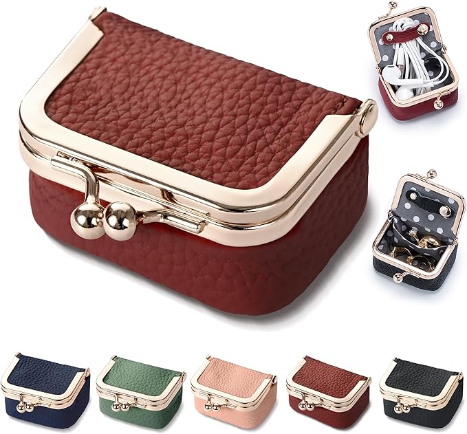 Zivyes Mini Jewelry Box Travel Small Coin Purse Organizer Case Genuine Leather Tiny Size (Red)