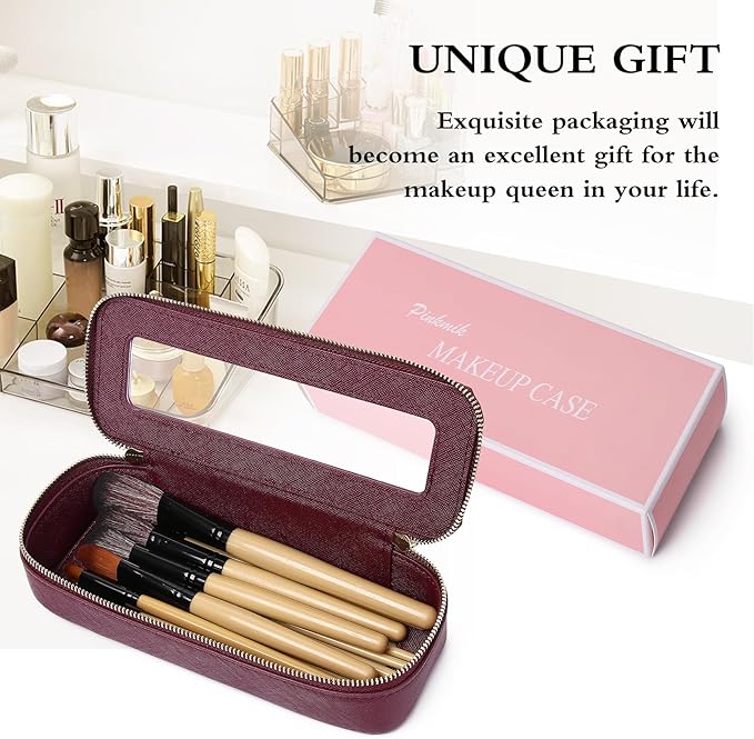 Pinkmik Makeup Brush Bag Slim Clear Makeup Bag Transparent Travel Cosmetic Case & Toiletry Bag with Zipper Small Beatuy Makeup Bag Purse Organizer for Women (X/Burgundy, SLIM)