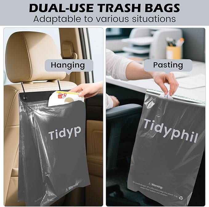 150 PCS Disposable Car Trash Bags Hanging, Leak-proof, Odor Seal. 2 Gallon Car Garbage Bags, Big Capacity. Independent of Car Trash Can, Easy Stick-On Car trash Bin for Car, SUV, Truck, Stroller. Gray