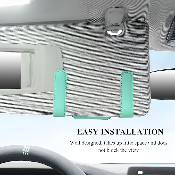Sunglass Holder for Car Visor, Leather Sun Visor Glasses Storage Case, Car Visors Sunglasses Holder for Cars (Cyan)