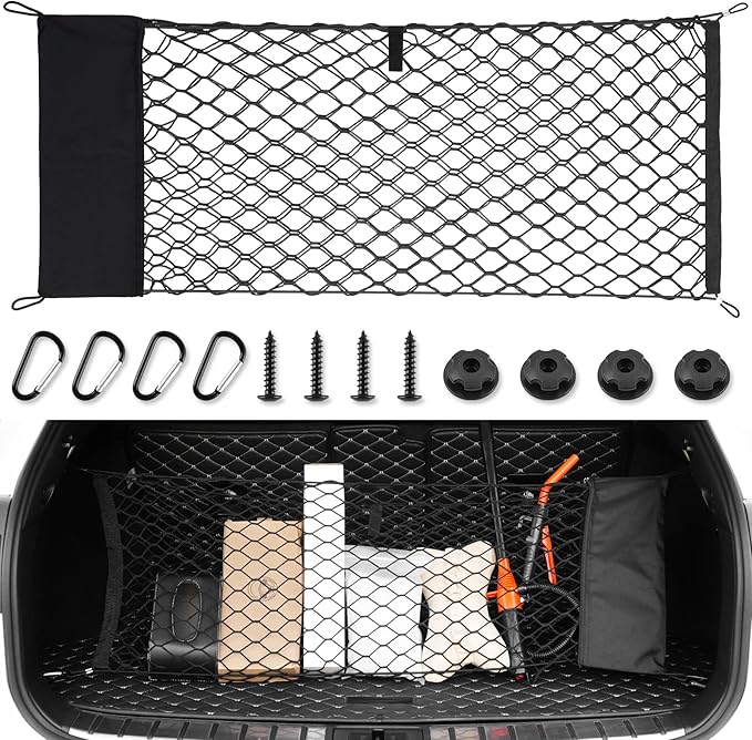 Amiss Envelope Style Truck Bed Cargo Net with Side Organizer, Fits for 2017-2025 Honda Ridgeline Accessories, Portable Storage and Highly Elastic Organizer with Hook, Car Exterior Accessories.