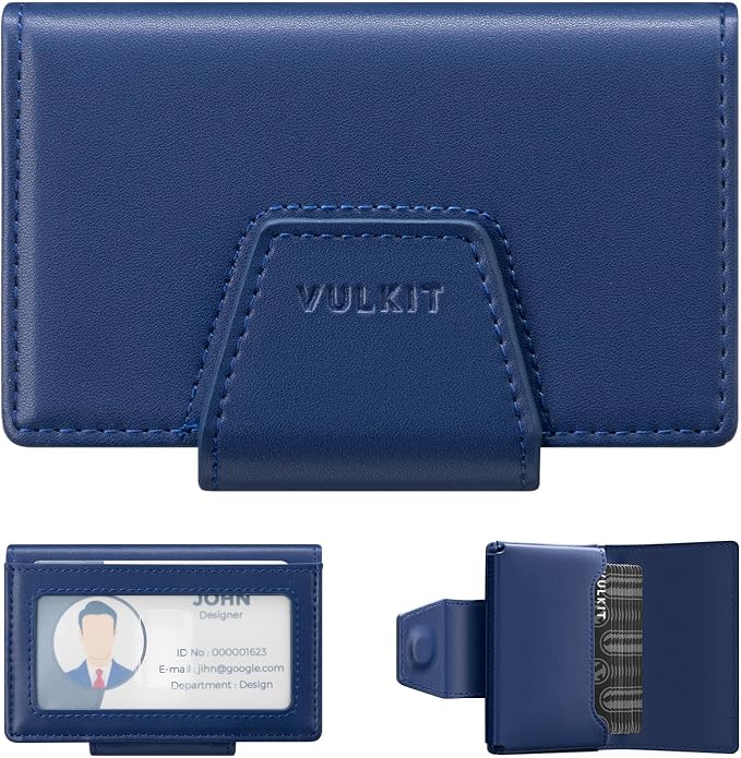VULKIT RFID Blocking Credit Card Holder, Leather Business Card Holder Case, Minimalist Wallet with Magnetic Closure