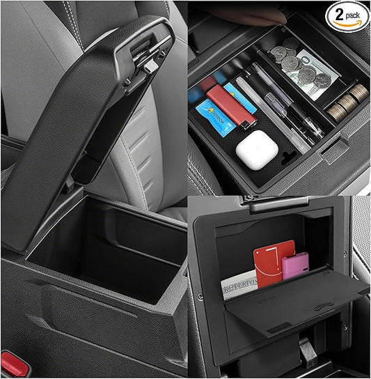 YOJOJOCO 2PCS Center Console Organizer Compatible with Toyota Tacoma 2024 2025 2026 Accessories Armrest Hidden Secondary Storage Box Handrail Platform Storage