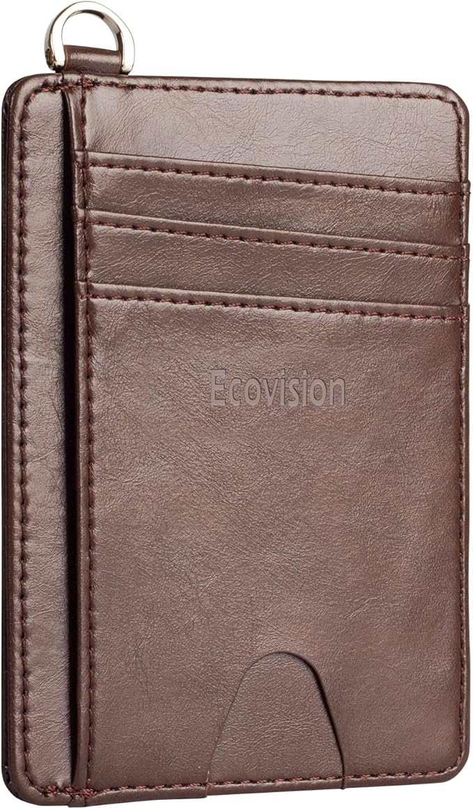 EcoVision Slim Minimalist Front Pocket Wallet, RFID Blocking Credit Card Holder Wallet with Detachable D-Shackle for Men Women