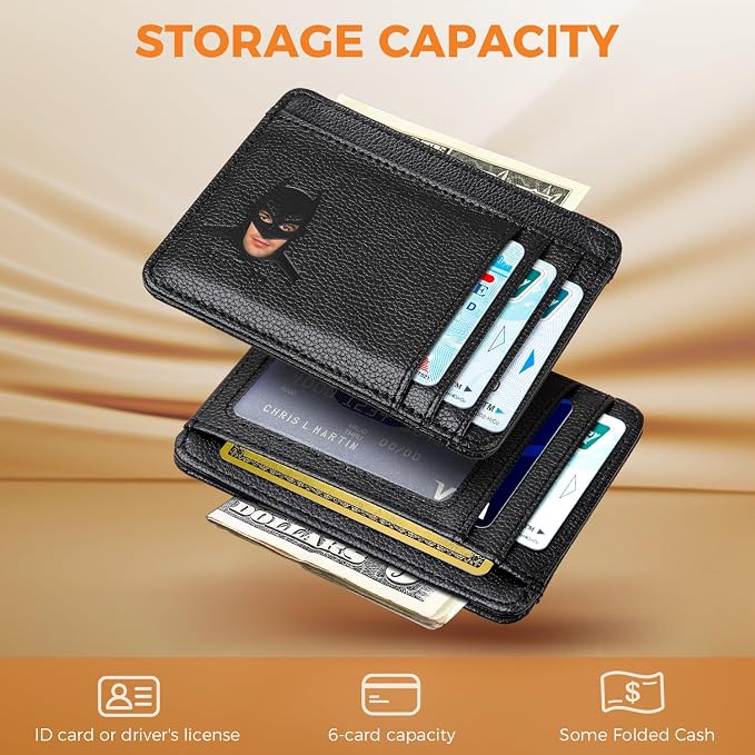 Leather Bat Wallet for Men and Women Personalized Wallet,Design with Cut-out Face,Slim Pocket Bat ID Wallet for Quick Access,Multiple Card Slots and Cash Compartments, the Best Gift for Holiday