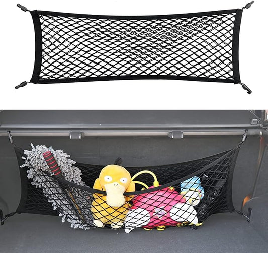 Double-Layer Trunk Cargo Elastic Net for SUV, 35"x11" Stretch to 65"x25" for Car Organizer Heavy Duty with Hooks