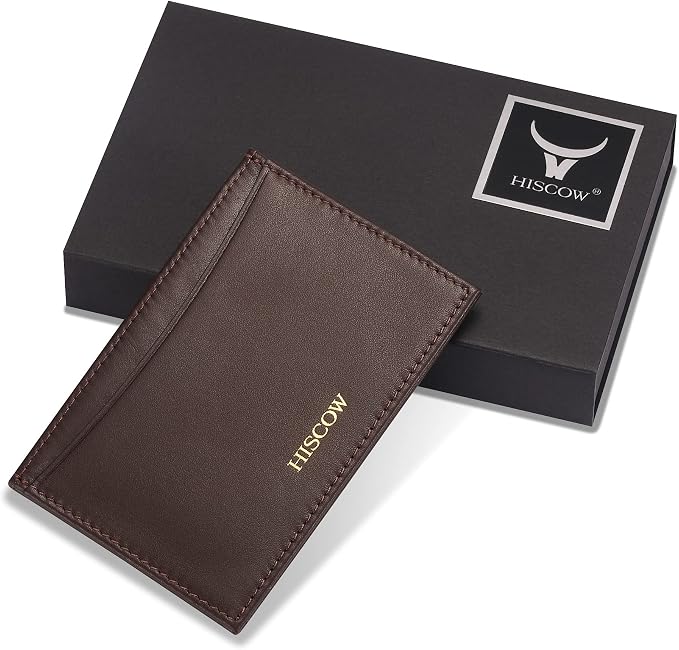 Leather Thin Card Holder, Slim ID Case Small Credit Card Wallet for Men & Women (Coffee)