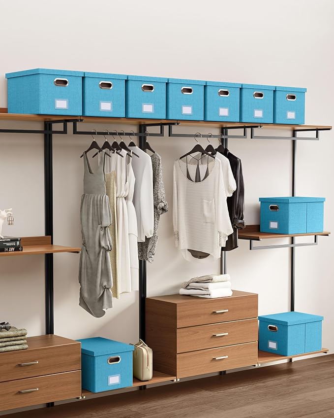 Oterri File Organizer with Lid, File Box, File Cabinet for Letter File Folder Storage, Hanging File Organizer for Office/Decor/Home,Document Organizer, 1 Pack,Calamine Blue+Cobalt Green-Box Only