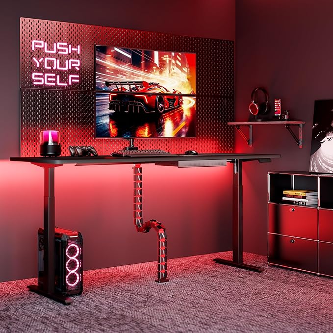 ARES WING Under Desk Cable Management Spine, Clamp On Vertebrae Cable Management for Standing Desk, Length Adjustable Cord Organizer with 20 Modular Vertebrae for Office and Gaming Desks, Red