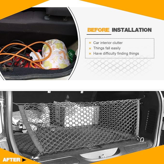 Car Cargo Net, Trunk Cargo Storage Organizer - Stretchable with Hooks, SUV & Car Interior Accessories (35.4x15.8 Inch)