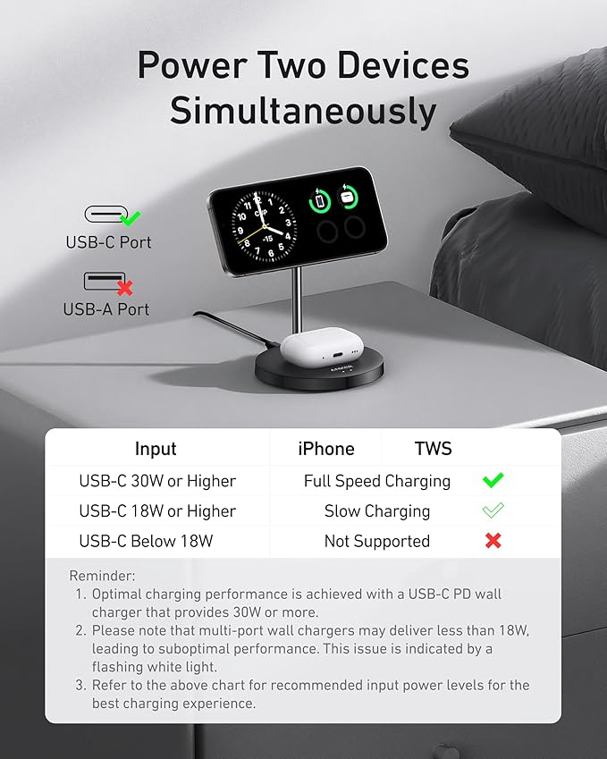 Anker MagSafe Compatible MagGo Charger Stand, iPhone 17 Wireless Charger, 2-in-1 Charging Station, Qi2 Certified 15W Fast Charging, for iPhone 17/16/15/14/13/12, AirPods Pro (Black, No Adapter)
