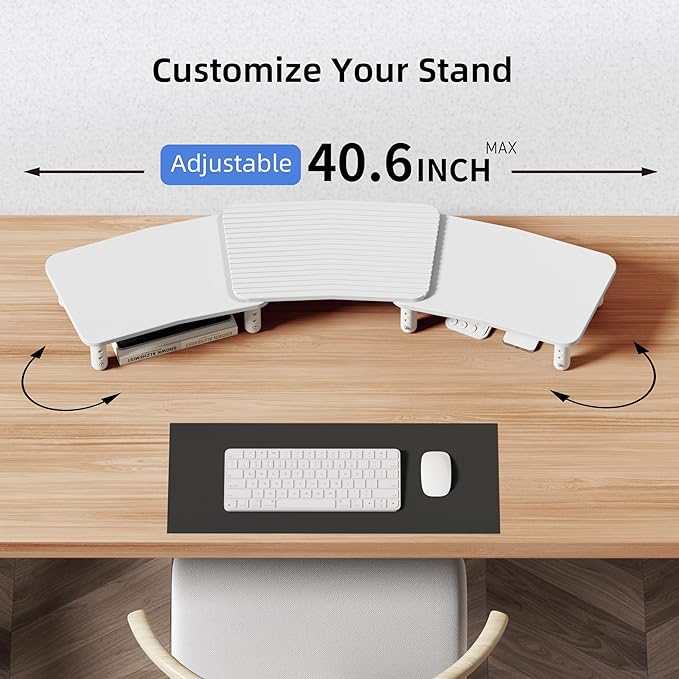 AFOOYO Dual Monitor Stand For Desk,Adjustable Height Long Wood Computer Riser For Computer,Laptop,Printer,TV,White