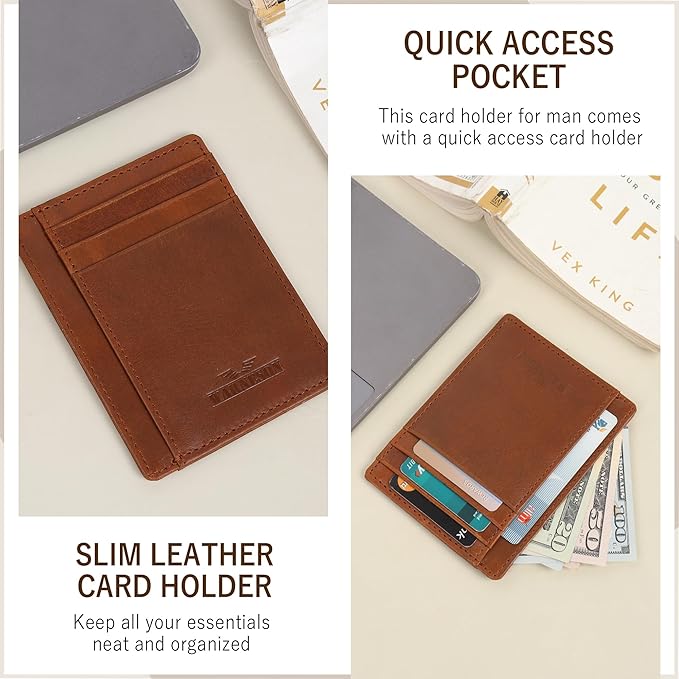 Ultra Slim Leather Wallet Just 0.12 Thick, 6 Card Slots, RFID Blocking, Soft, Durable, Minimalist Genuine Leather, Credit Card Holder for Men & Women Great Gift