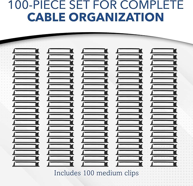 100 PCS Self Adhesive Cable Clips, Wire Organizer, Cable Management, Cord Organizer for Desk, Wall, PC, Car, Home, Office, USB, Ethernet, Power Cords, Black (Medium)