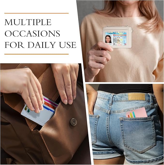 Credit Card Holder Wallet RFID Blocking Leather Small Wallet for Women Slim Minimalist Front Pocket Wristlet Wallets for Women （Navy Blue）
