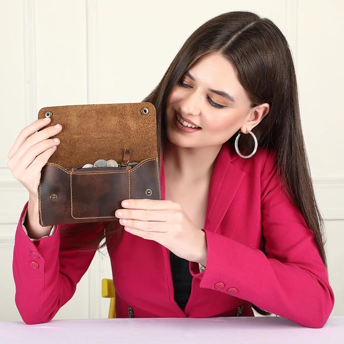 Leather Money Bag Currency Organiser Pouch, Dollar Bills Holder, Bills Organizer with Mobile Pocket, Money Envelope For Men and Women (Brown)