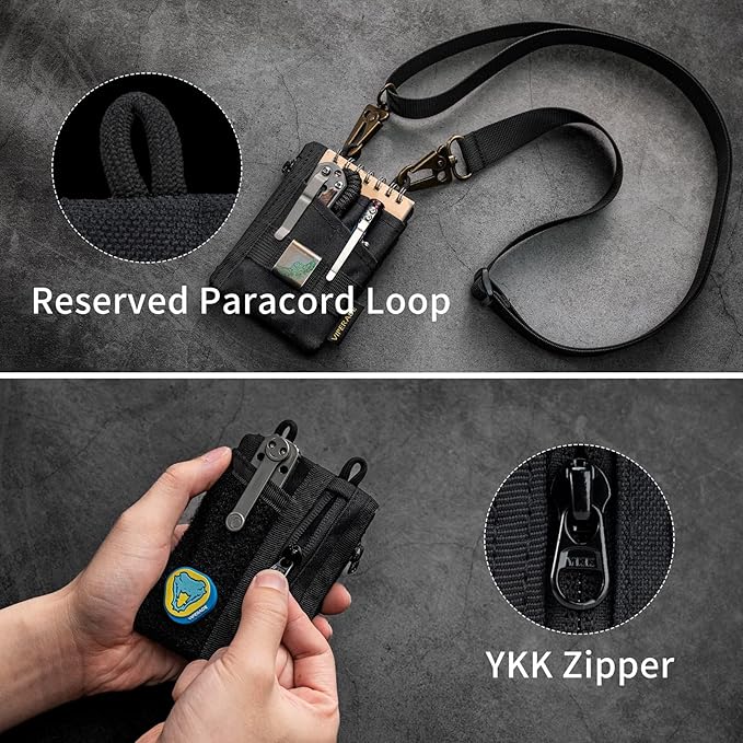 VIPERADE VE18-S Small EDC Pouch, Mini EDC Pocket Organizer for Men, EDC Pocket Organizer, 3 Slots with 2 Zipper Pockets Multitool Pouch