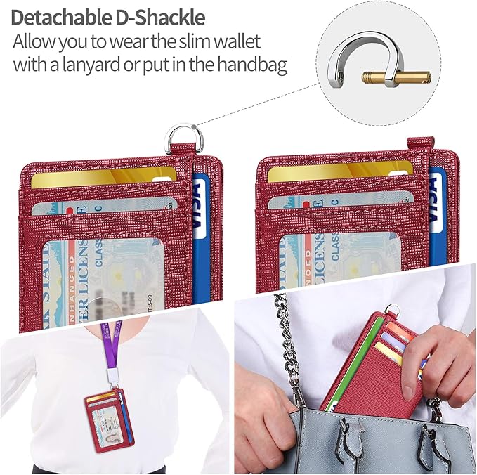 EcoVision Slim Minimalist Front Pocket Wallet, RFID Blocking Credit Card Holder Wallet with Detachable D-Shackle for Men Women