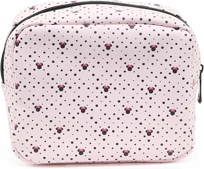 Impressions Vanity Disney Minnie Mouse 2 PCs Clutch Purses, Water Resistant Zippered Travel Makeup Clutch Bag Set for Holding Makeup Brush, Cosmetic, Toiletry, Skincare and Jewelry Accessories