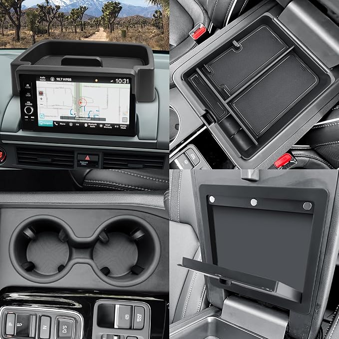 CDEFG 4PCS for 2023-2025 Honda Pilot Center Console Organizer 9-Inch Screen Organizer for 2023-2025 Honda Pilot Accessories Cup Holder Behind-Screen Dash Armrest Hidden Storage Box