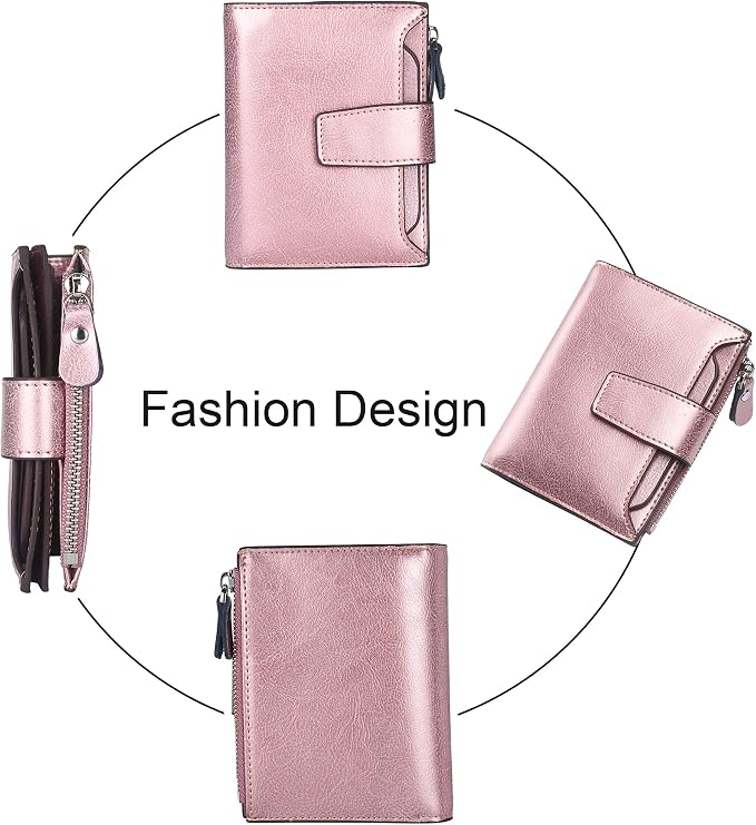 Lavemi Small Compact Women Wallet RFID Blocking Genuine Leather Bifold Purse with ID Windows