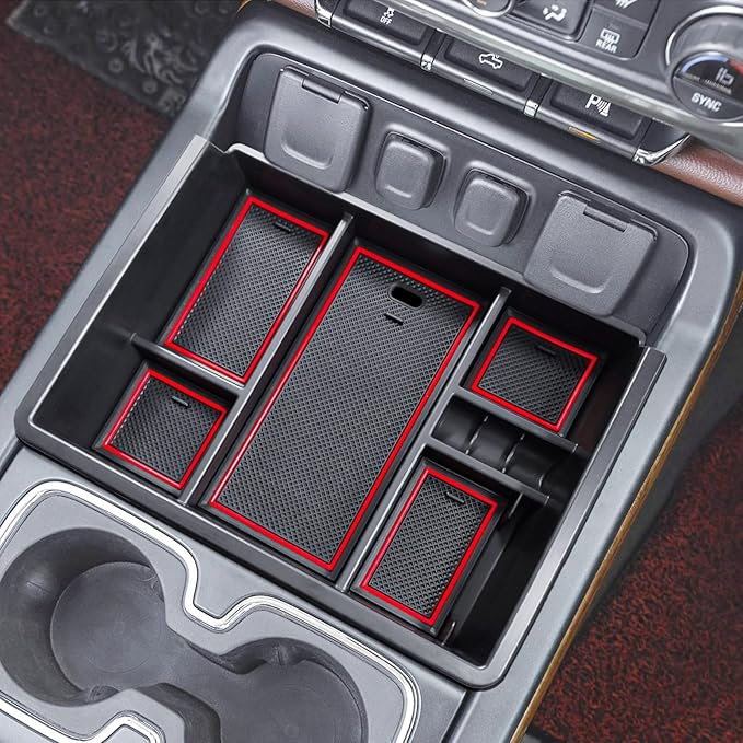 TACOBRO Full Center Console Organizer Compatible with 2014-2018 Sierra 1500 /Silverado 1500 Accessories 2015-2019 Silverado/Sierra 2500 3500HD Compartment Cover Insert Tray Storage, Red