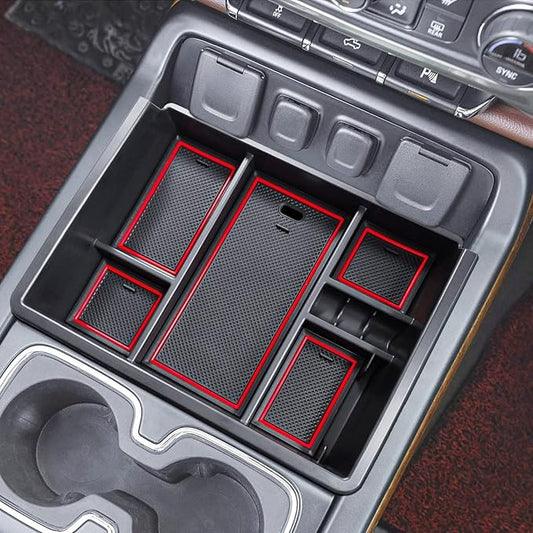 TACOBRO Full Center Console Organizer Compatible with 2014-2018 Sierra 1500 /Silverado 1500 Accessories 2015-2019 Silverado/Sierra 2500 3500HD Compartment Cover Insert Tray Storage, Red