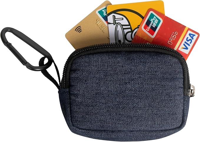 2 Pieces Mini Pouch with Carabiner,Pouches for Organization,Small Makeup Bag for Purse,Zipper Coin Pouch,Card Holder Wallet,Travel Storage Carrying Tech Bag for Small Electronic Accessories Blue