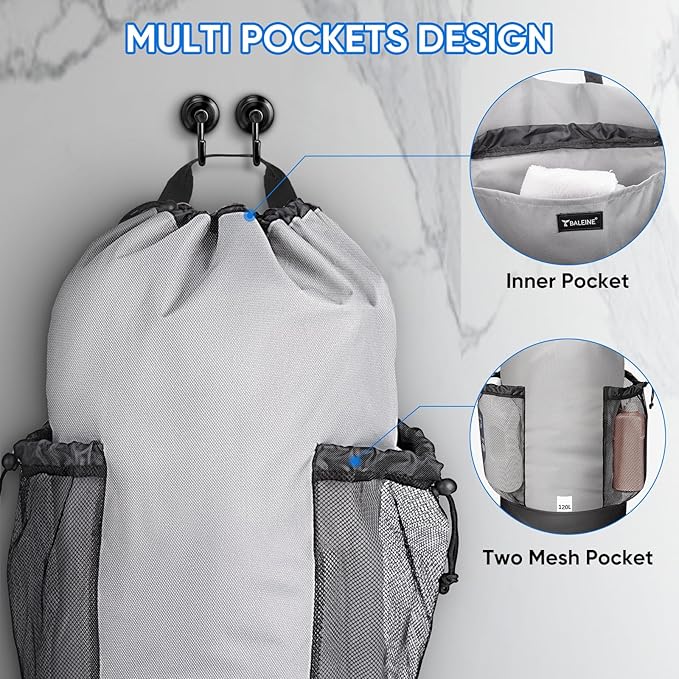 BALEINE 2PK 120L Laundry Bag Backpack, 900D Oxford Fabric Large Travel Laundry Bags with Shoulder Straps and 2 Mesh Pockets (Gray, 120L)