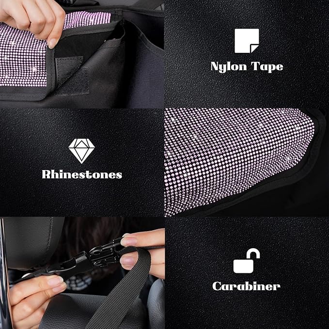 eing Car Trunk Organizer and Storage, Backseat Hanging Organizer for SUV, Truck, MPV, Waterproof, Collapsible Cargo Storage Bag with 5 Pockets, Bling Car Interior Accessories for Women,Pink