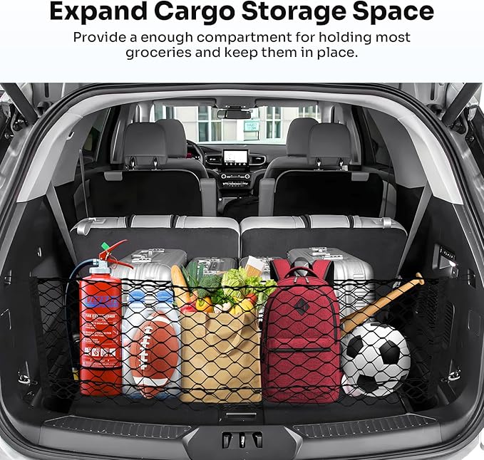 Canvcle Trunk Cargo Net for 2020-2026 Ford Explorer Accessories Envelope Style Mesh Trunk Net Organizer and Storage Stretchable Adjustable Elastic Nylon Rear Cargo Netting with Hooks