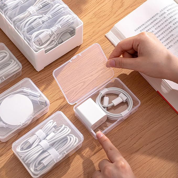 Cable Organizer Box for Charging Cords, Desk Wire Management Holder with Adjustable Dividers, Lightweight Charging Cable Storage Case for Home