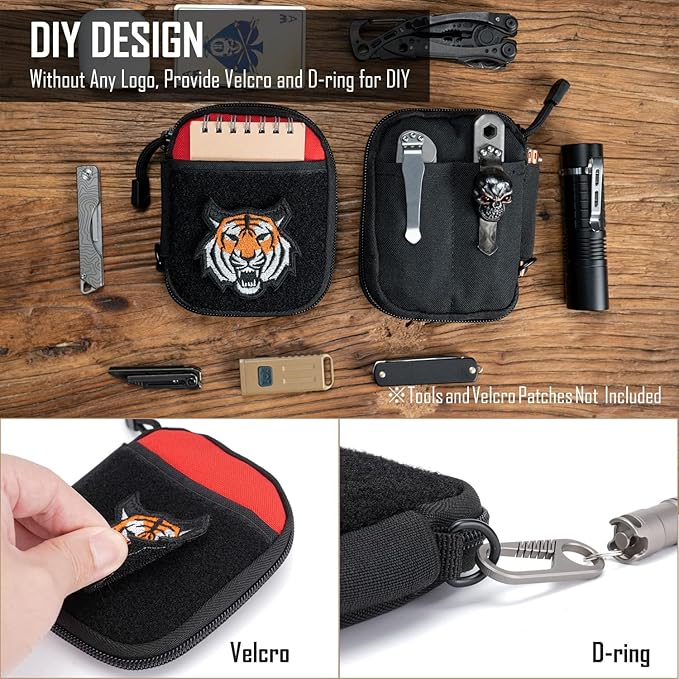 Sayram EDC Pouch, Pocket Organizer, Mighty Pouch for Men, EDC Bags with Patches, Small Tool Pouch with D-Ring