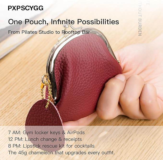 Women’s Small Coin Purse, Vintage PU Leather Change Purse, Coin Bag with Kiss Lock, Mini Coin Purse for Women (Off-White)