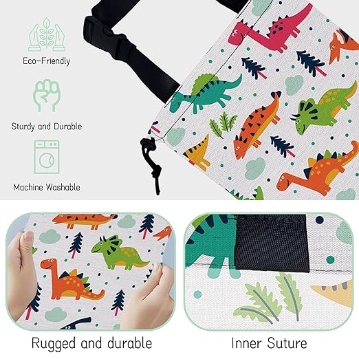 Cartoon Dinosaurs Car Trash Bag,Hanging Drawstring Car Garbage Bag,Waterproof Canvas Car Back Seat Organizer with Adjustable Buckle,for Vehicles,SUVs,Camping,Road Trips