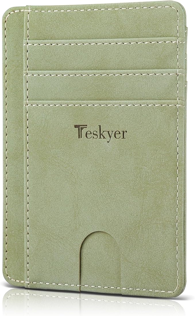 Teskyer Slim Wallet for Men, Minimalist Front Pocket RFID Blocking Leather Wallet Credit Card Holder for Men & Women