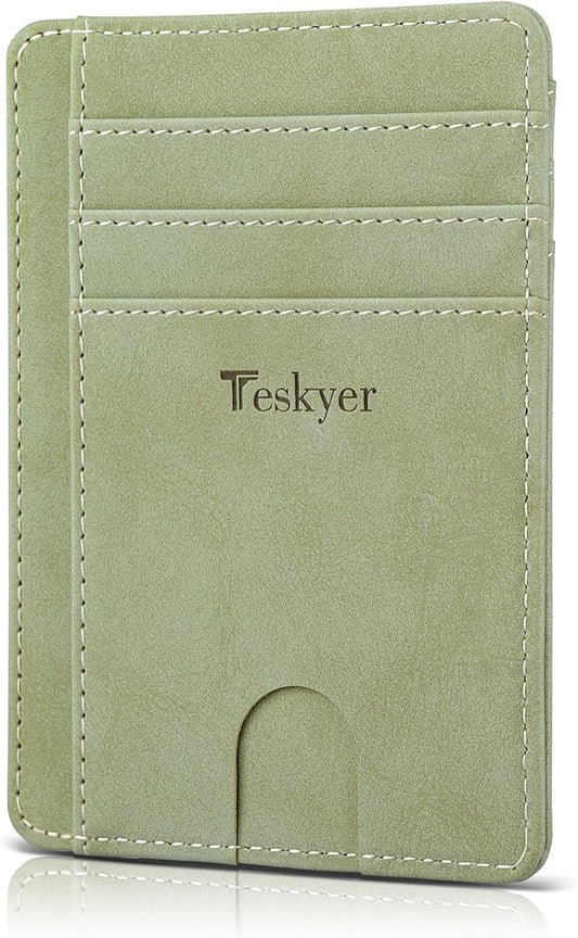 Teskyer Slim Wallet for Men, Minimalist Front Pocket RFID Blocking Leather Wallet Credit Card Holder for Men & Women